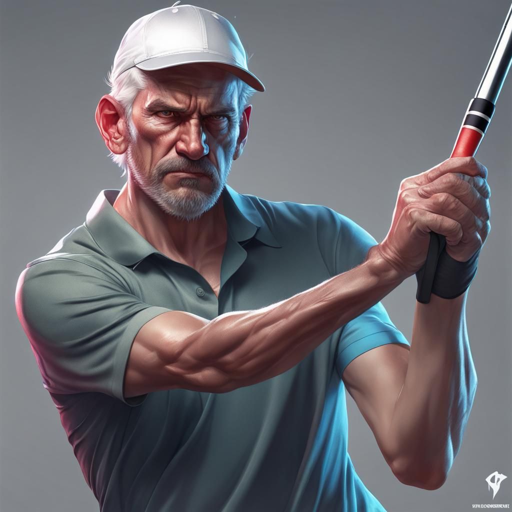 Angry Golfer Breaks Club: Hyperdetailed Portrait