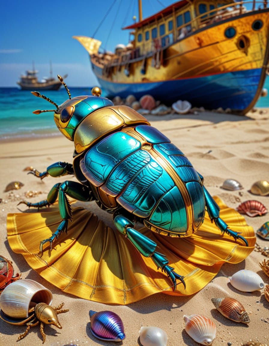 Steampunk Egyptian Scarab Beetle Beach Vacation in 3D