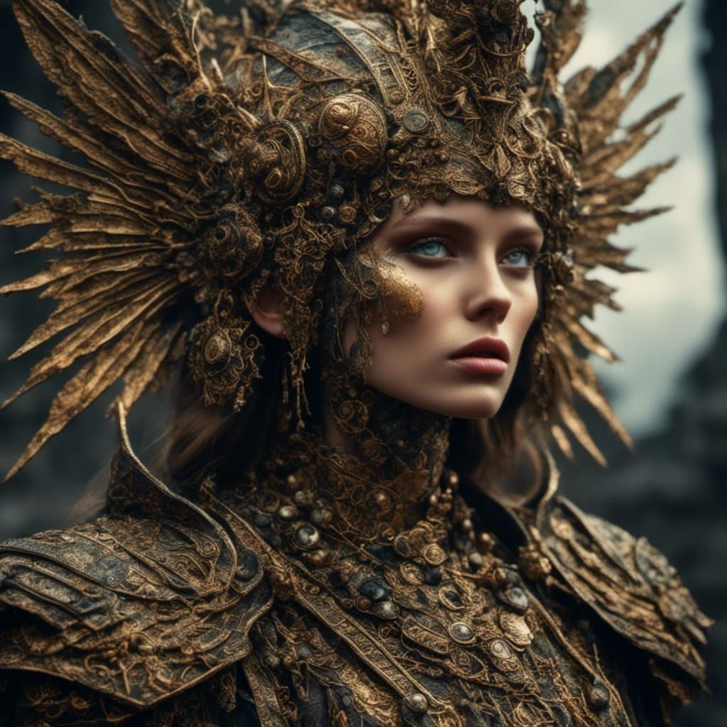 Battle-Worn Golden Warrior in Dark Fantasy Style