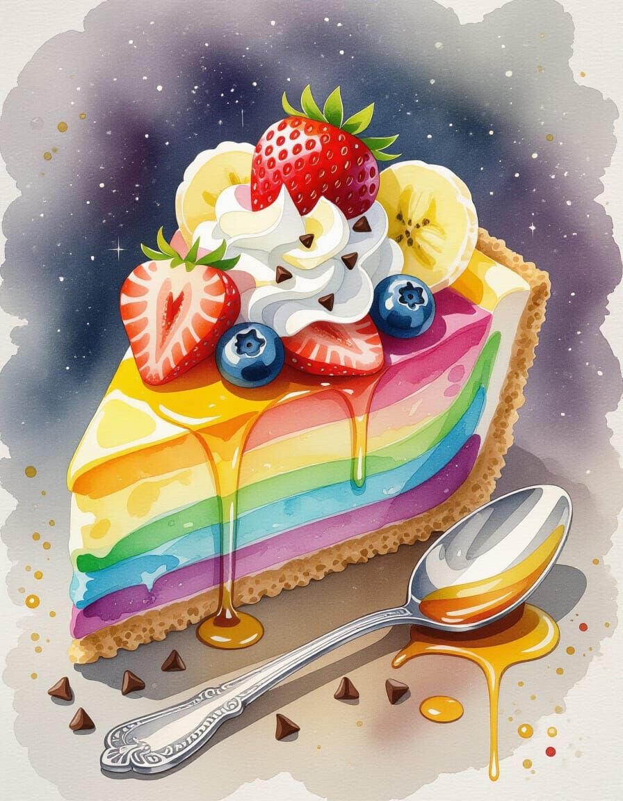 Rainbow Cheesecake Delight with Watercolor Accents