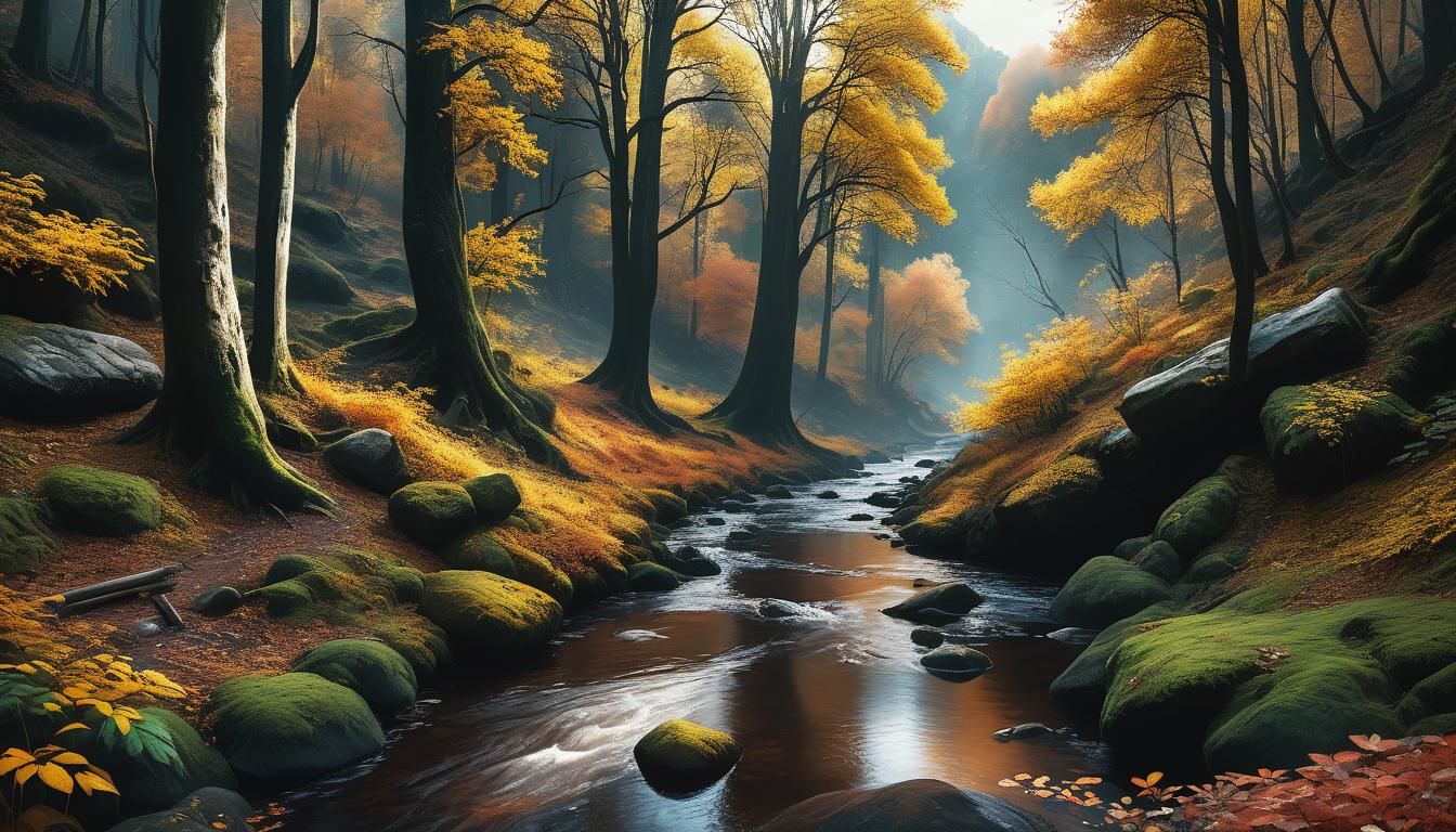 Autumn Forest Creek: Digital Matte Painting