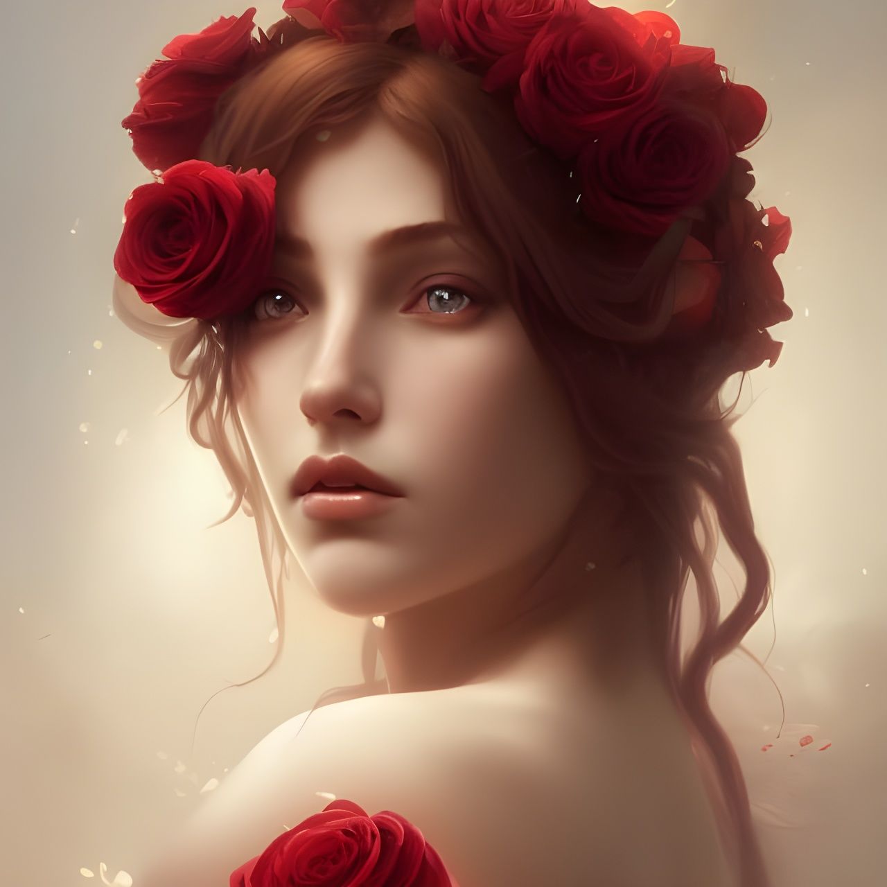 Rose Goddess Portrait in Art Nouveau Style