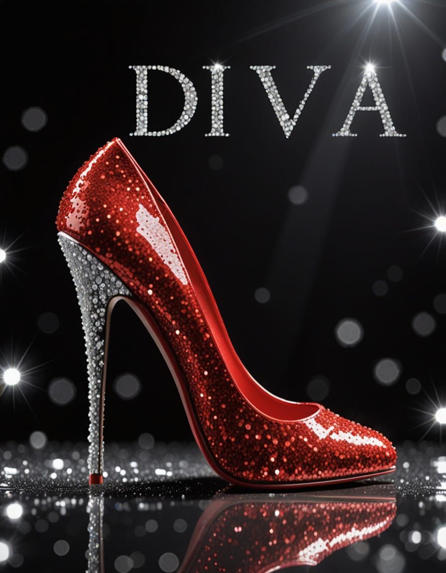 Red High Heel with Diamond and "Diva" Inscription