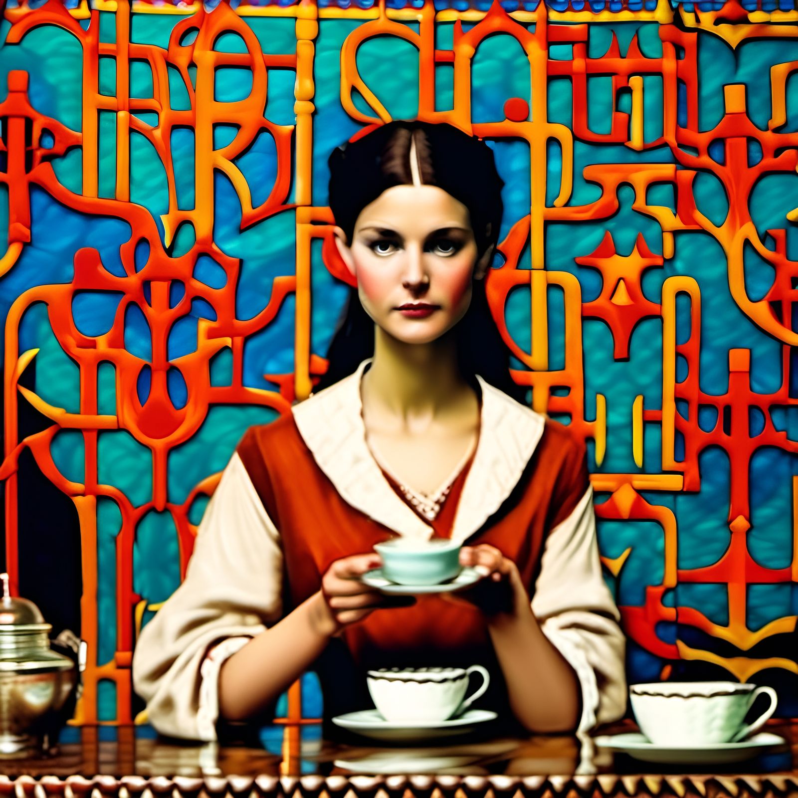 Beautiful Woman in Cafe: Photorealistic Digital Portrait