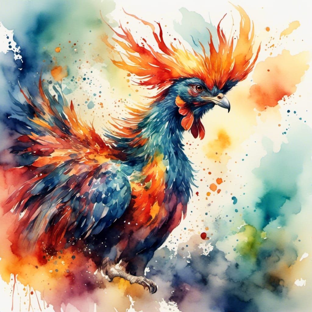 Fiery Phoenix Rising: Watercolor Illustration of Rebirth