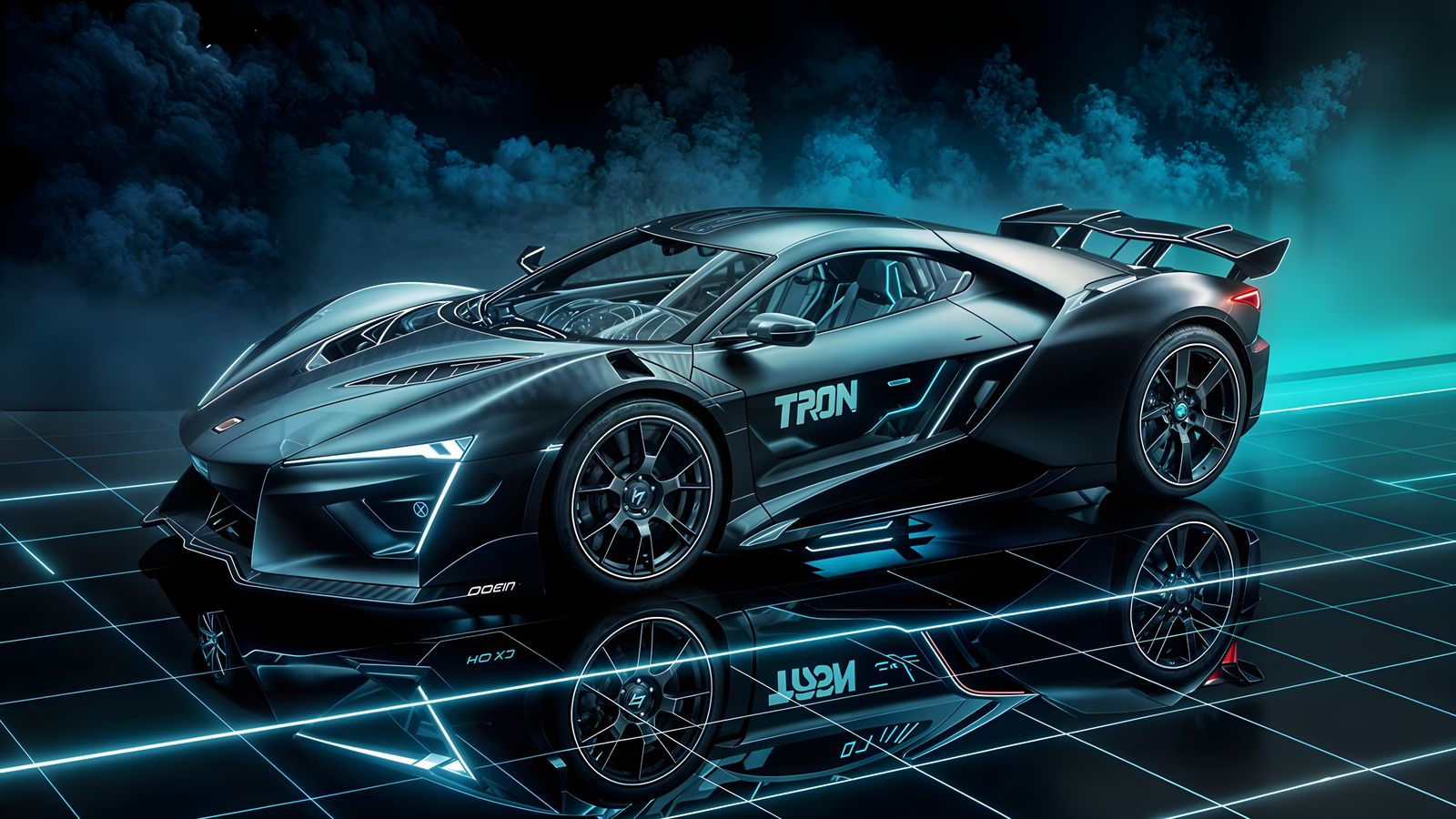 Futuristic Tron Sports Car with Cyan Blue Light