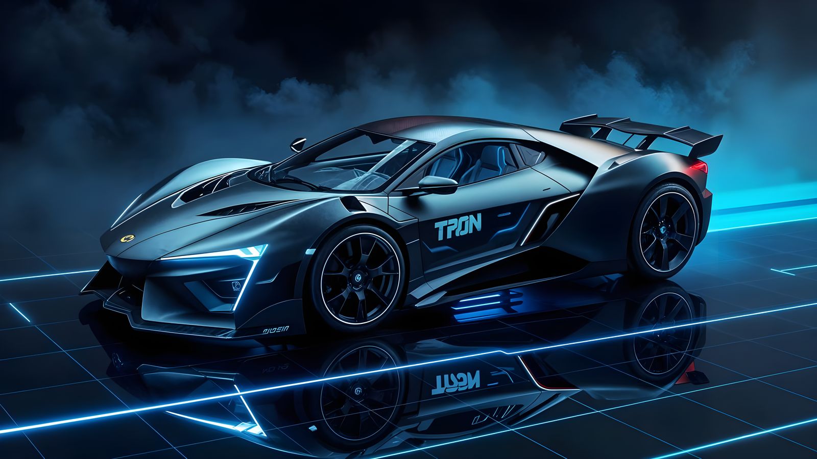 Tron-Inspired Futuristic Sports Car in Cyberpunk Style
