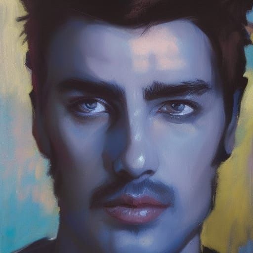 Punk Man Portrait with Flower Crown, Oil Painting