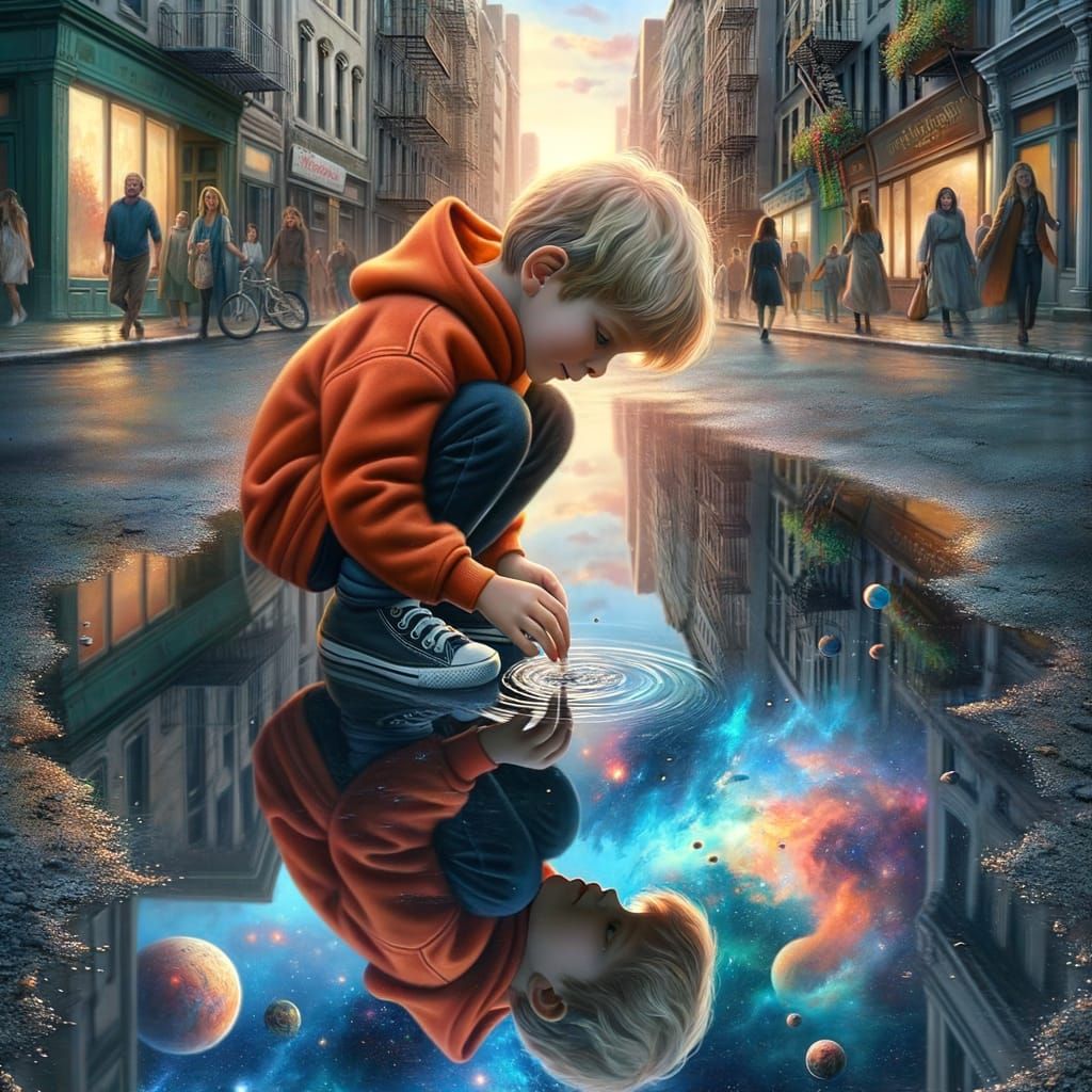 Cosmic Reflection: Boy and the Universe in Digital Art