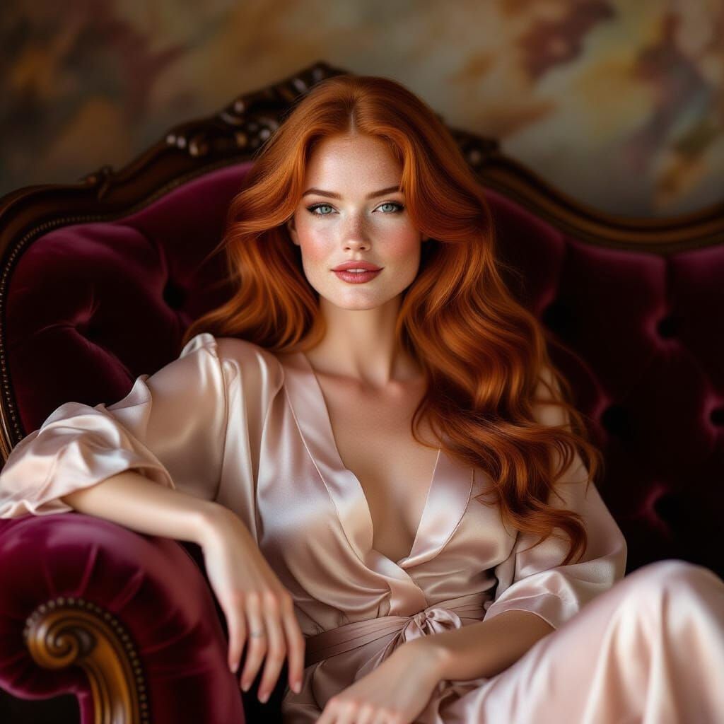 Serene Redhead Lounging, Sensual Realism Style