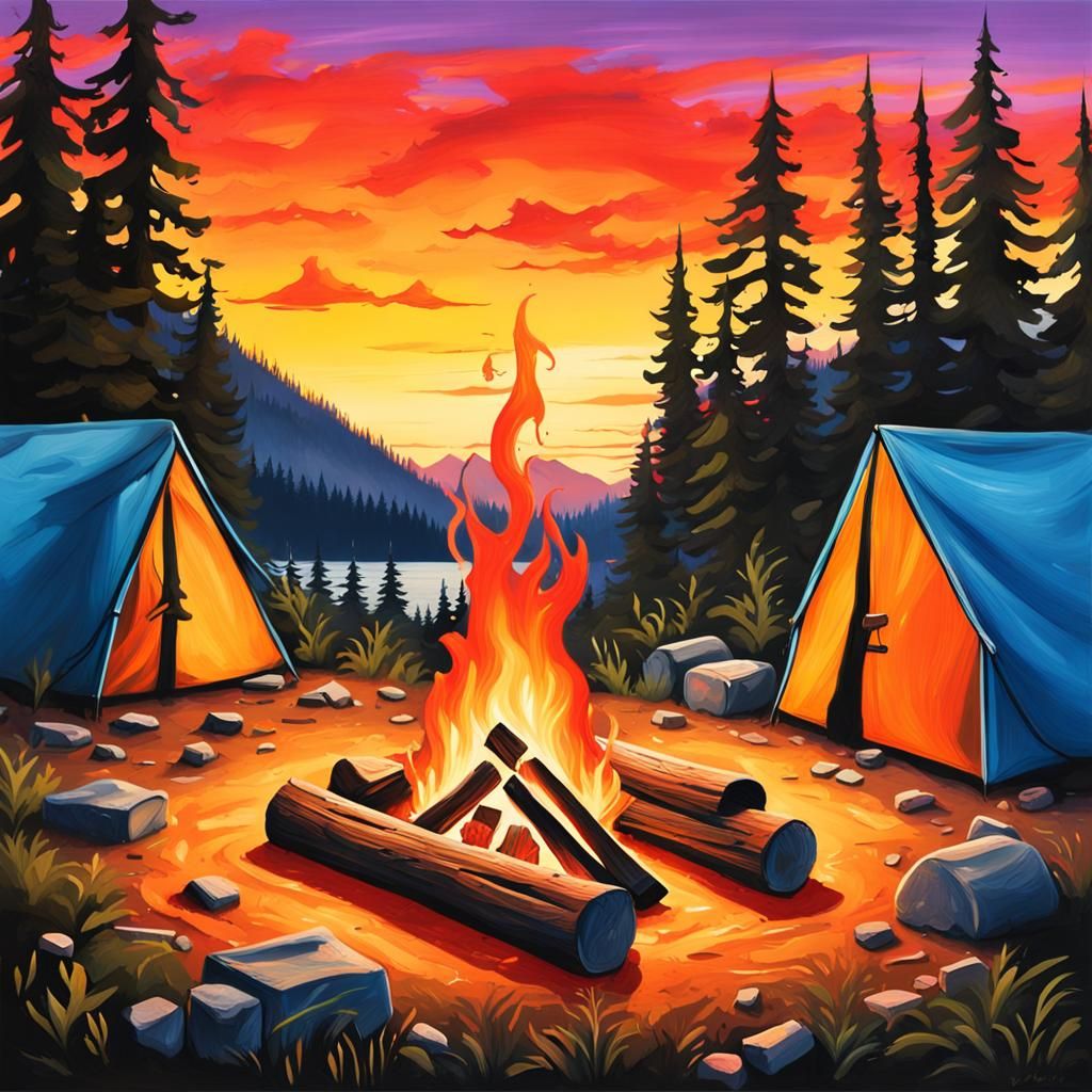 Pacific Northwest Campsite Sunset Graffiti Art