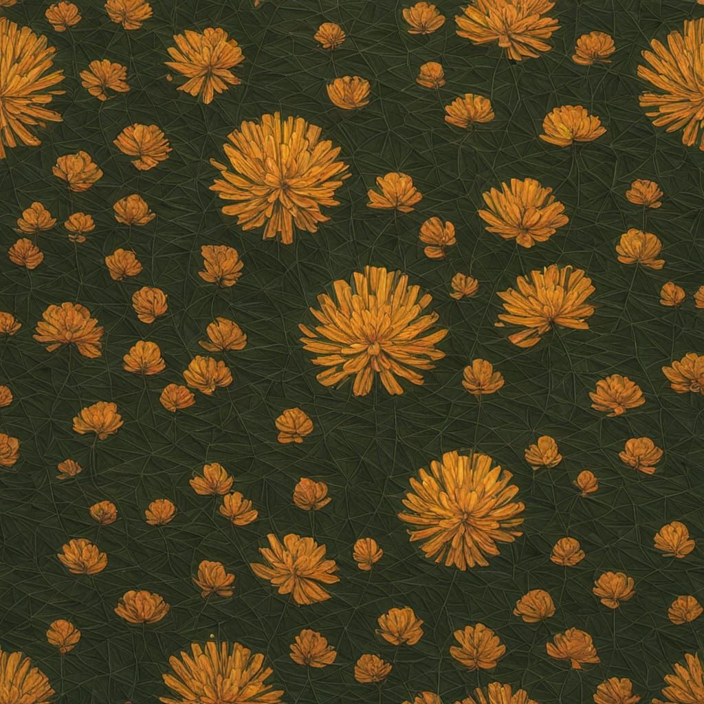 Surreal Abstract Folk Art Painting of Marigolds