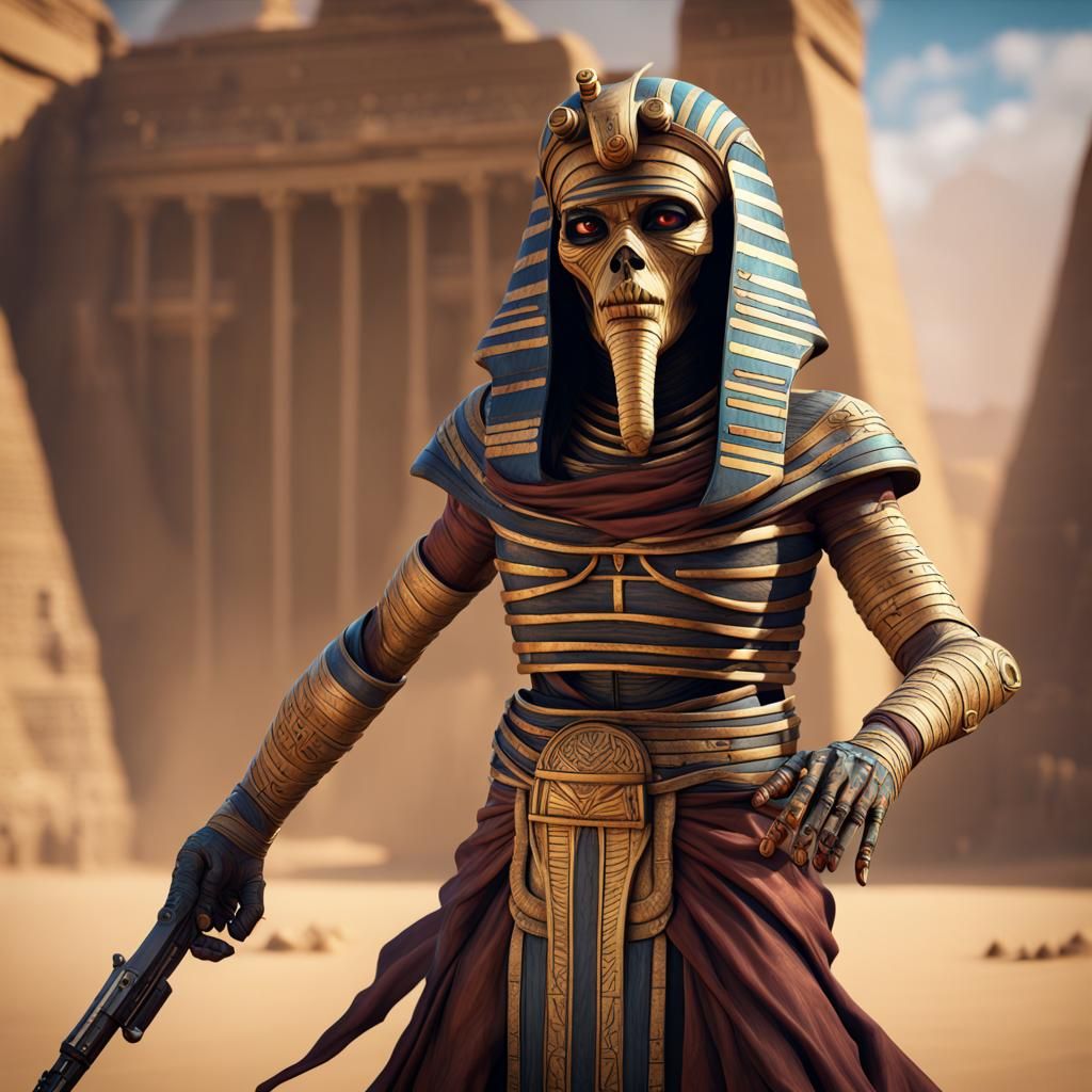 Egyptian Mummy Gunslinger in Detailed Matte Painting