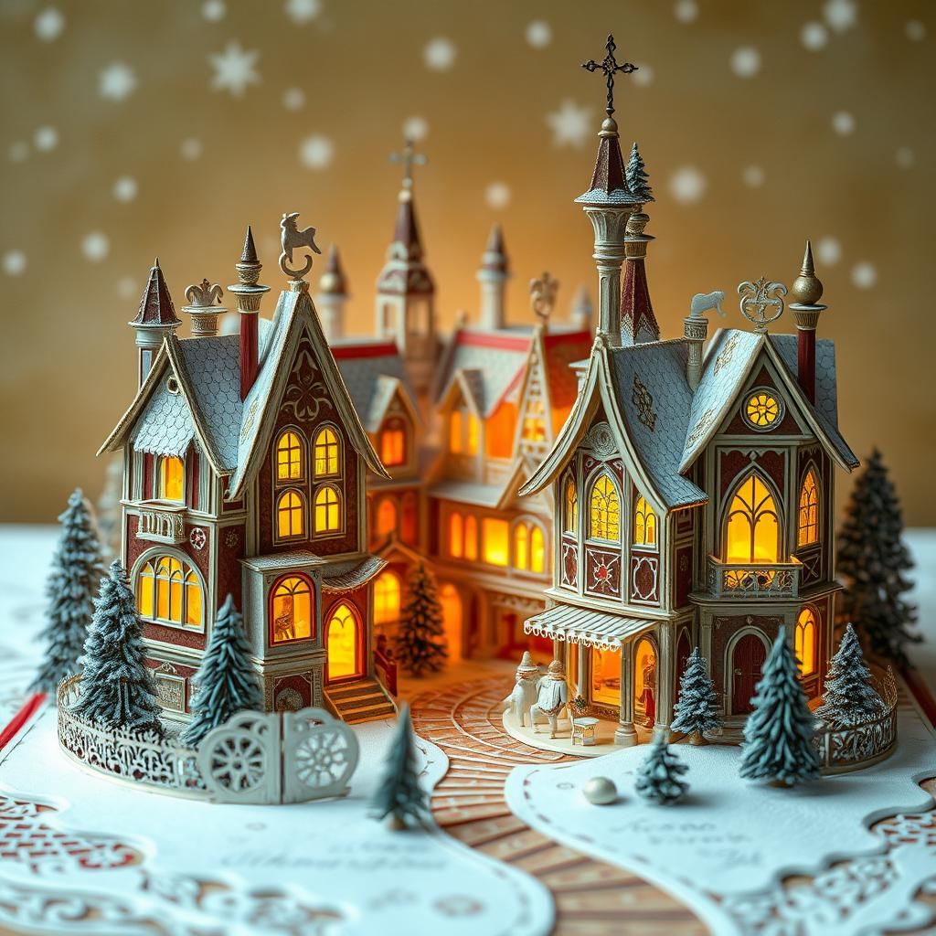 Ornate 3D Christmas Village as Pop-Up Book