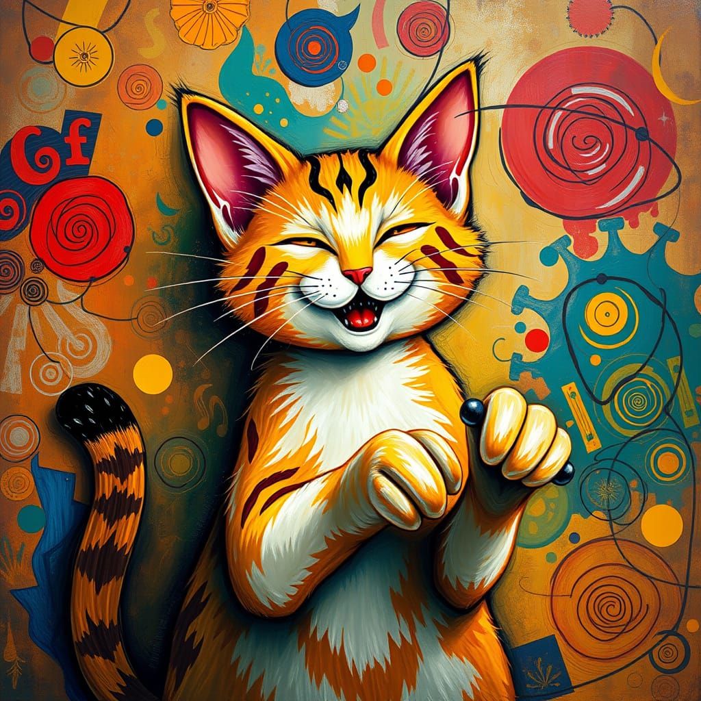 Vibrant Feline Dancer in a Whimsical World