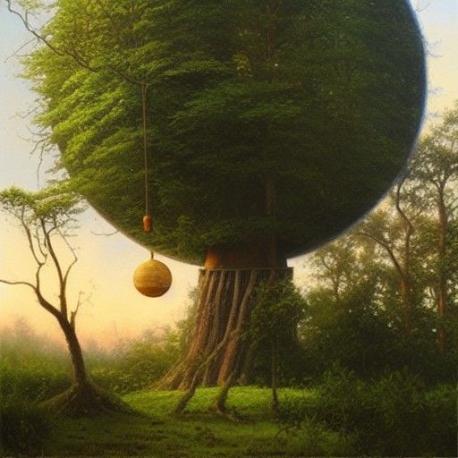 Treehouse in Lush Forest as Oil Painting