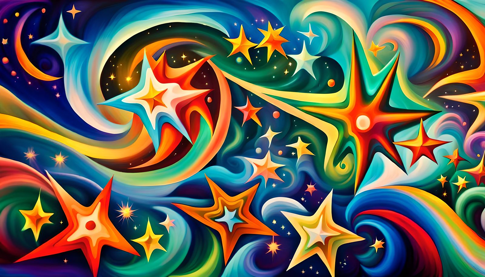 Iridescent Stars Swirling in Plasma Maelstrom as Impasto Pai...