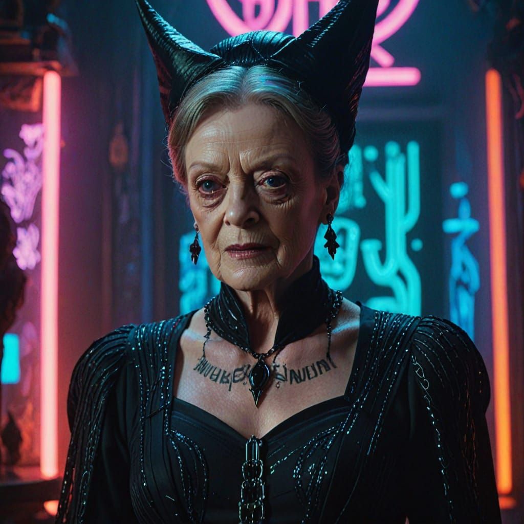 Cyberpunk Evil Queen Portrait in Neon-Lit Dystopia