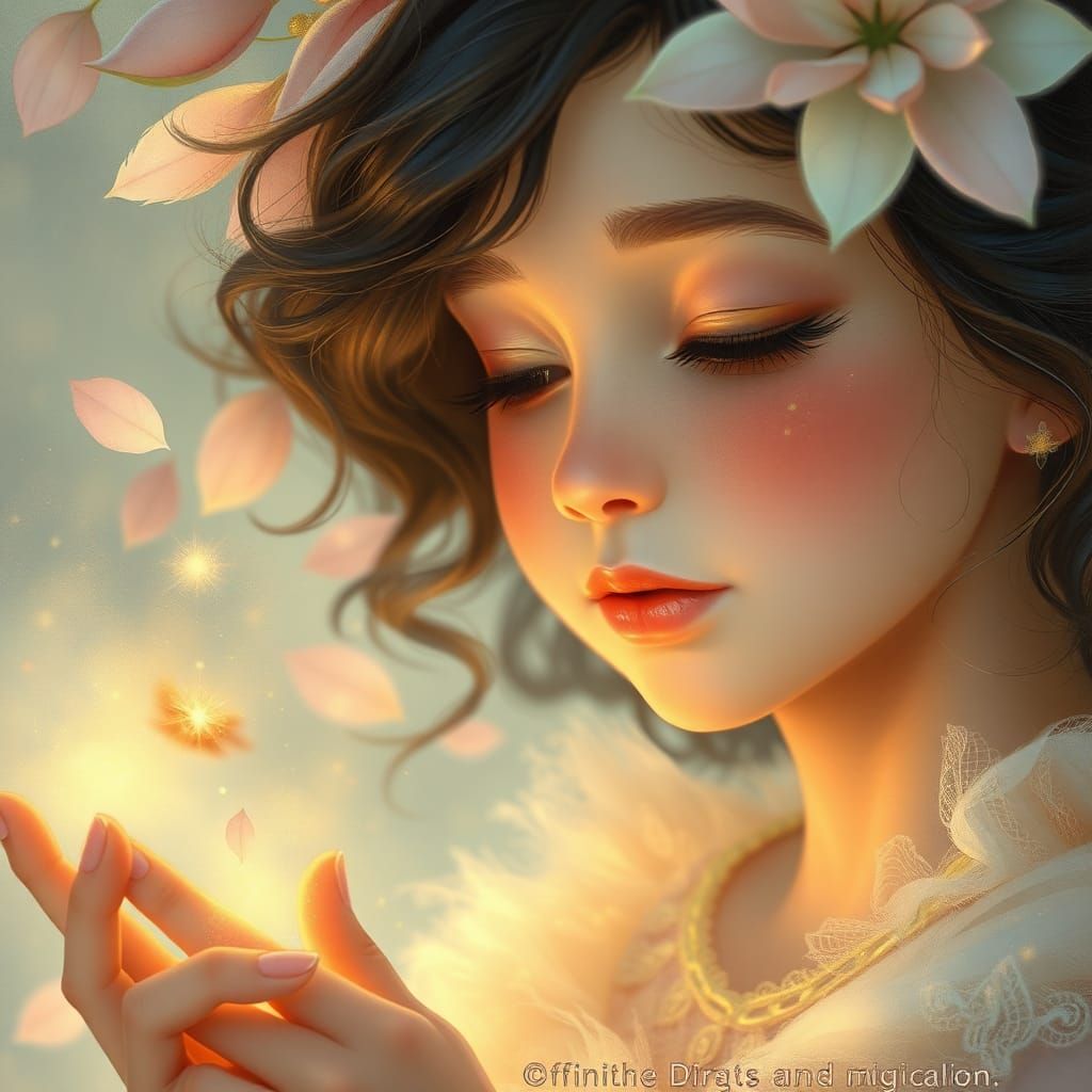 Ethereal Woman Radiates Joy in Magical Realism