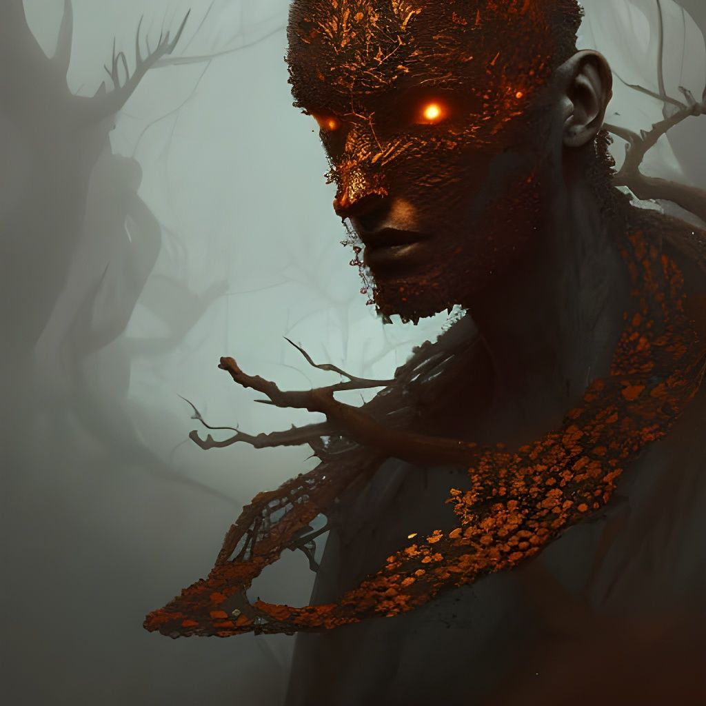 Orange Autumn Mangrove King Portrait in Dark Fantasy