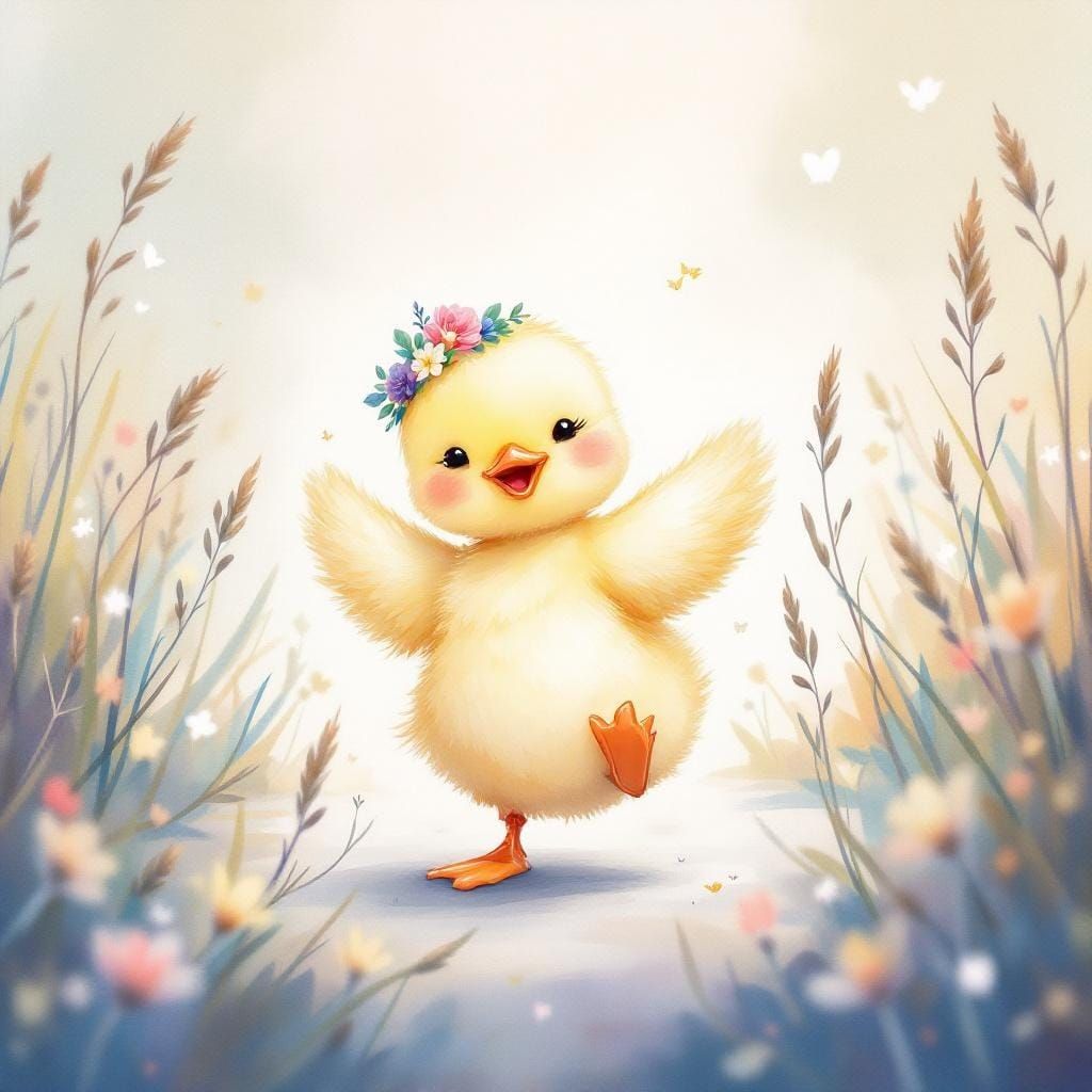 Dancing Duckling in Watercolor Style