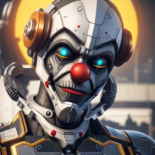 Intricate Cyber Robot Clown in Futuristic Sci-Fi Scene