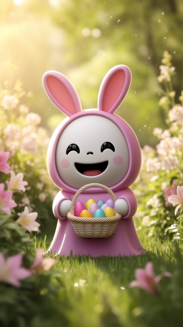 Joyful Ghost Celebrates Easter in Whimsical Garden