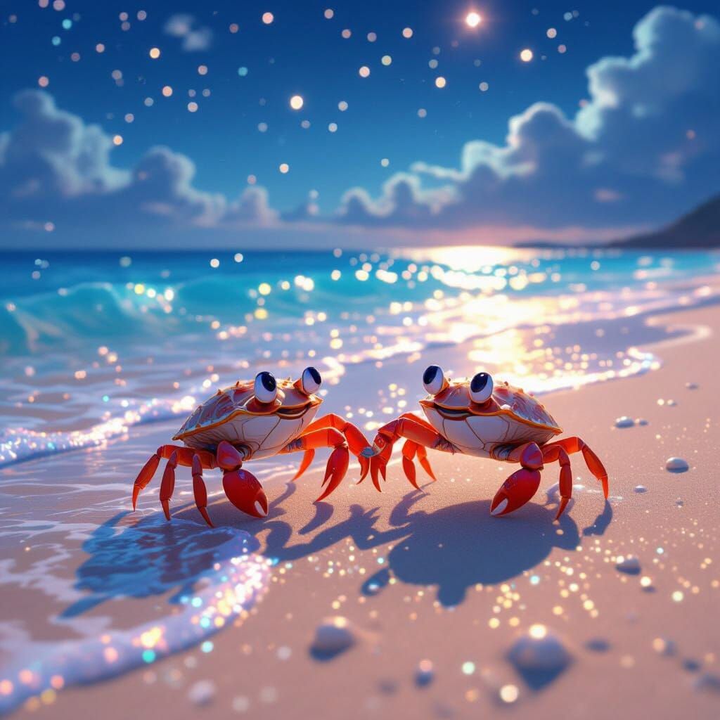 Crabs in Love on a Bioluminescent Beach