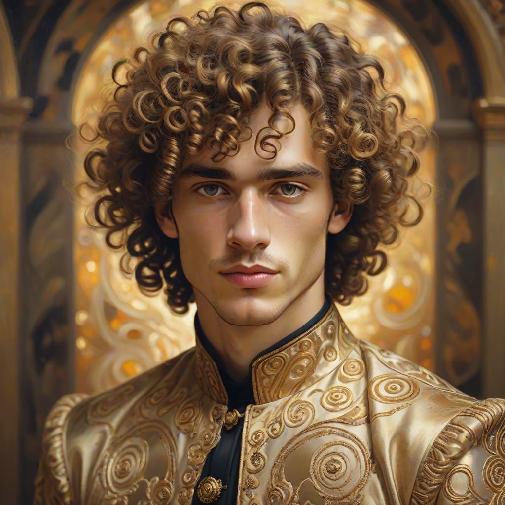 Elegant Portrait in Golden Art Nouveau Style