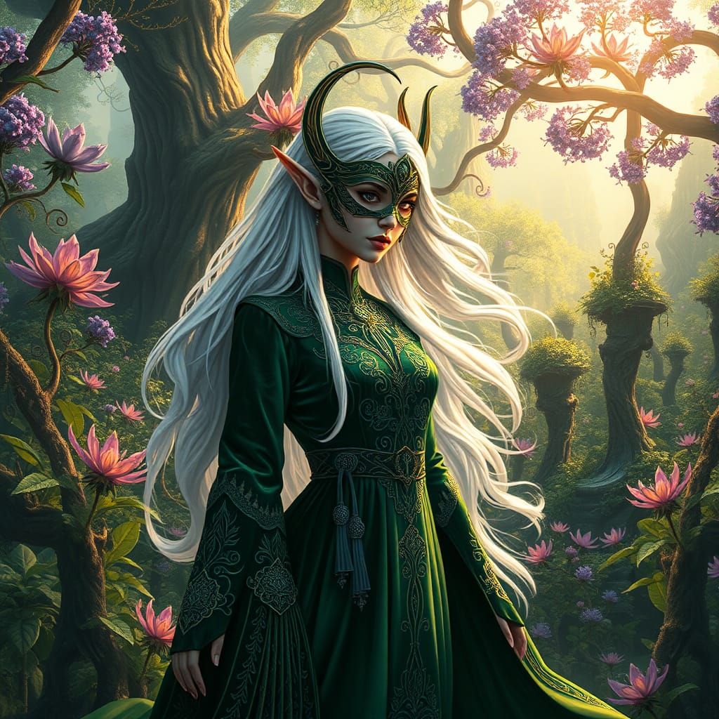 High-Elf in Fantasy Garden: Digital Matte Painting