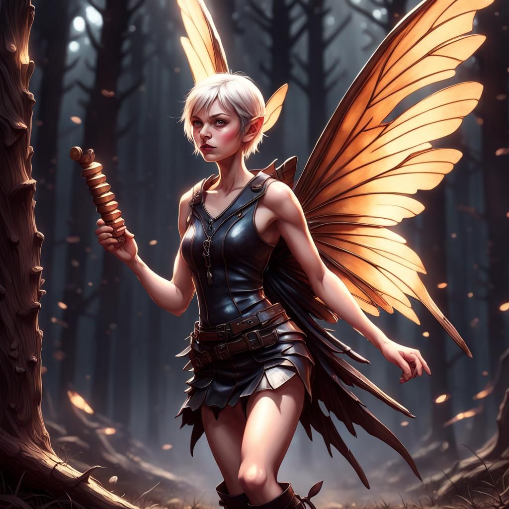 Dark Fantasy Pixie with Panflute, Hyperdetailed Concept Art