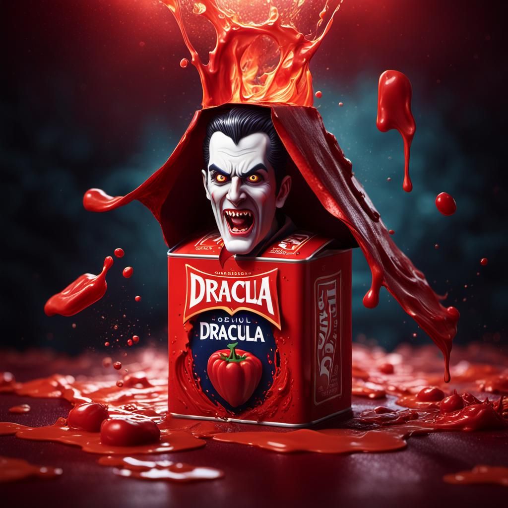 Dracula Ketchup: Hyperrealistic Splash Art Advertisement