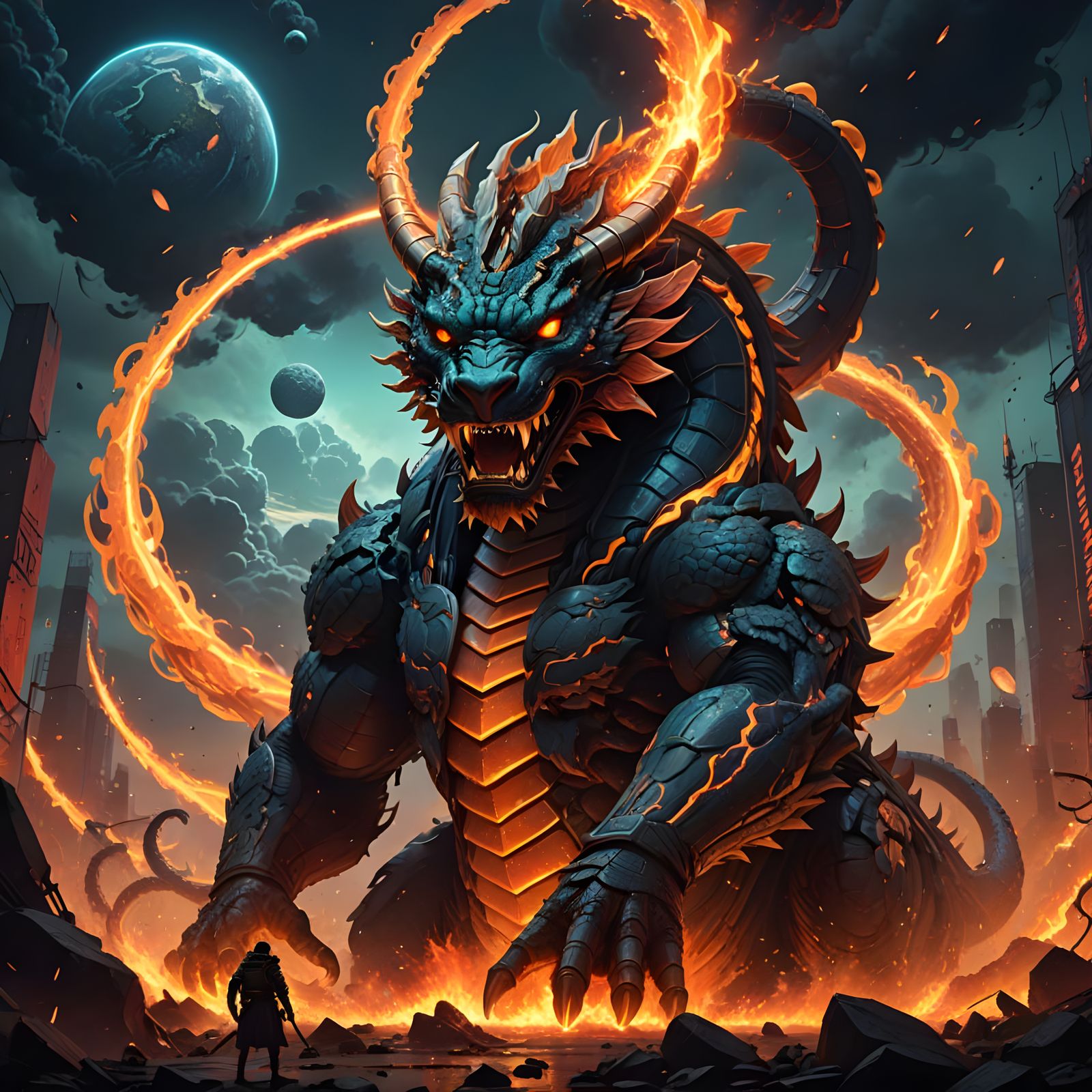 Serpent God Devours a Burning Planet in Anime-Inspired 3D Ar...