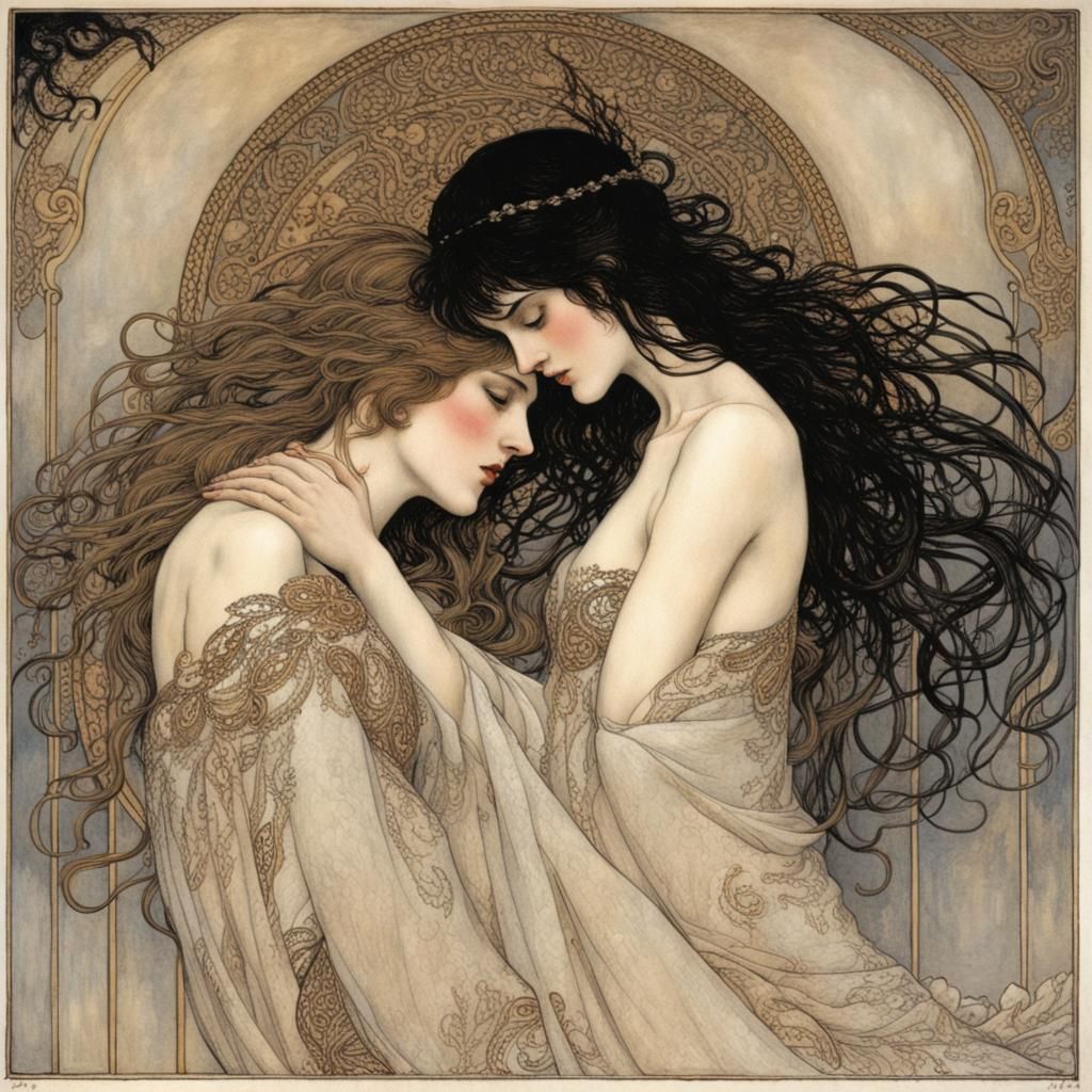 Passionate Embrace in Art Deco Style