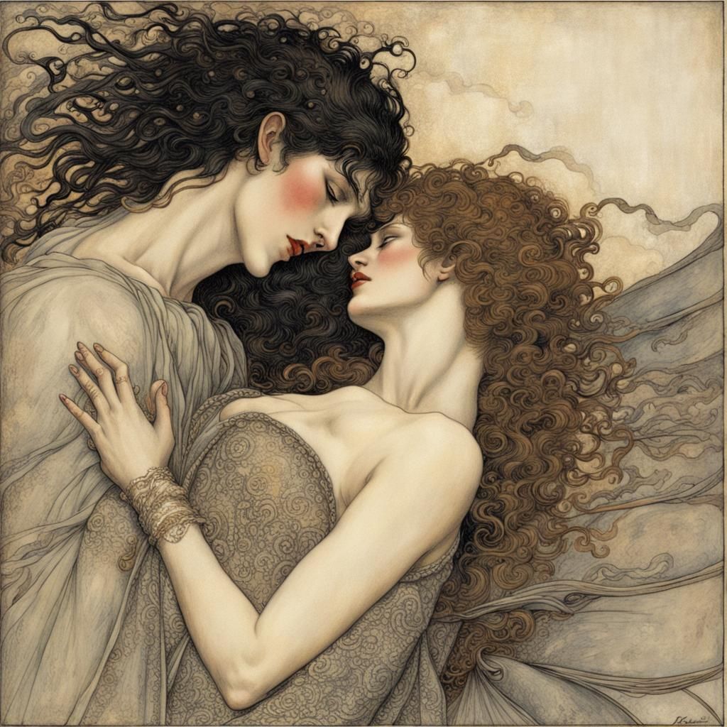 Passionate Encounter in Ornate Art Nouveau Style