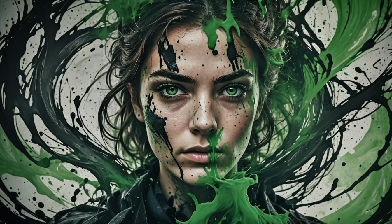 Ink Splatter Portrait with Piercing Gaze