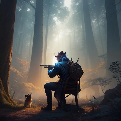 Man Aims Gun at Cat in Mysterious Forest