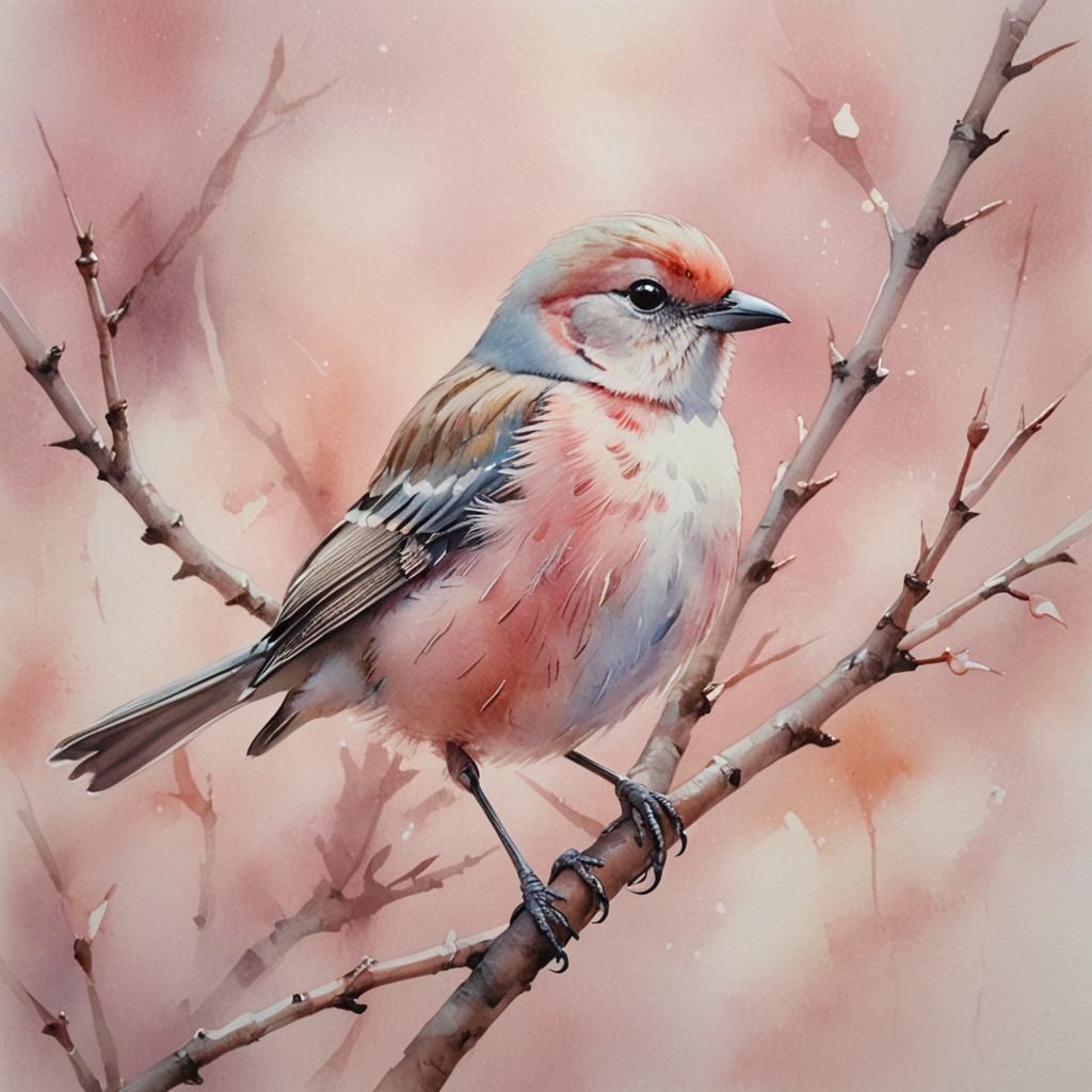 Gentle Pink Bird Watercolor Painting