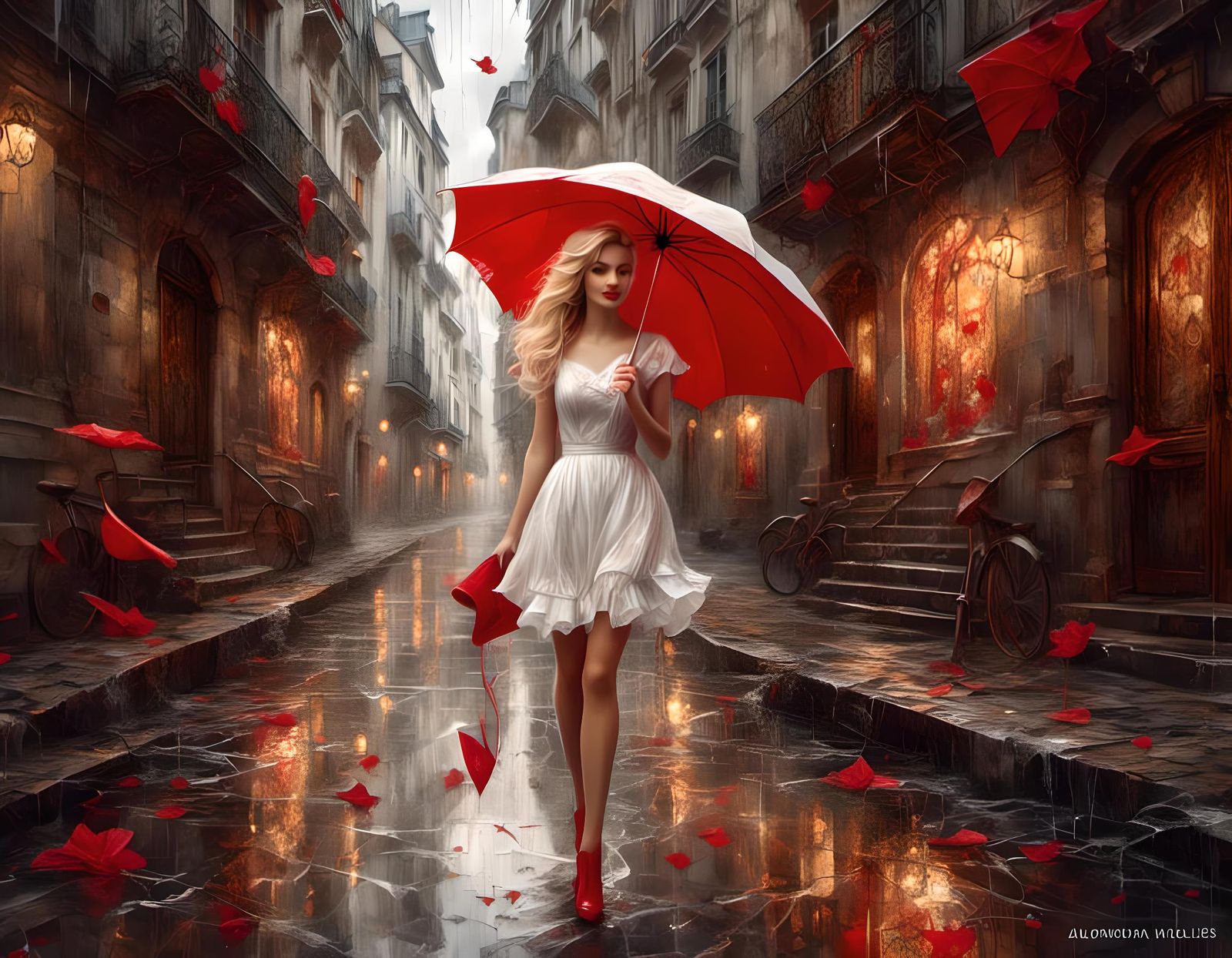 50s Paris a rainy and windy day.