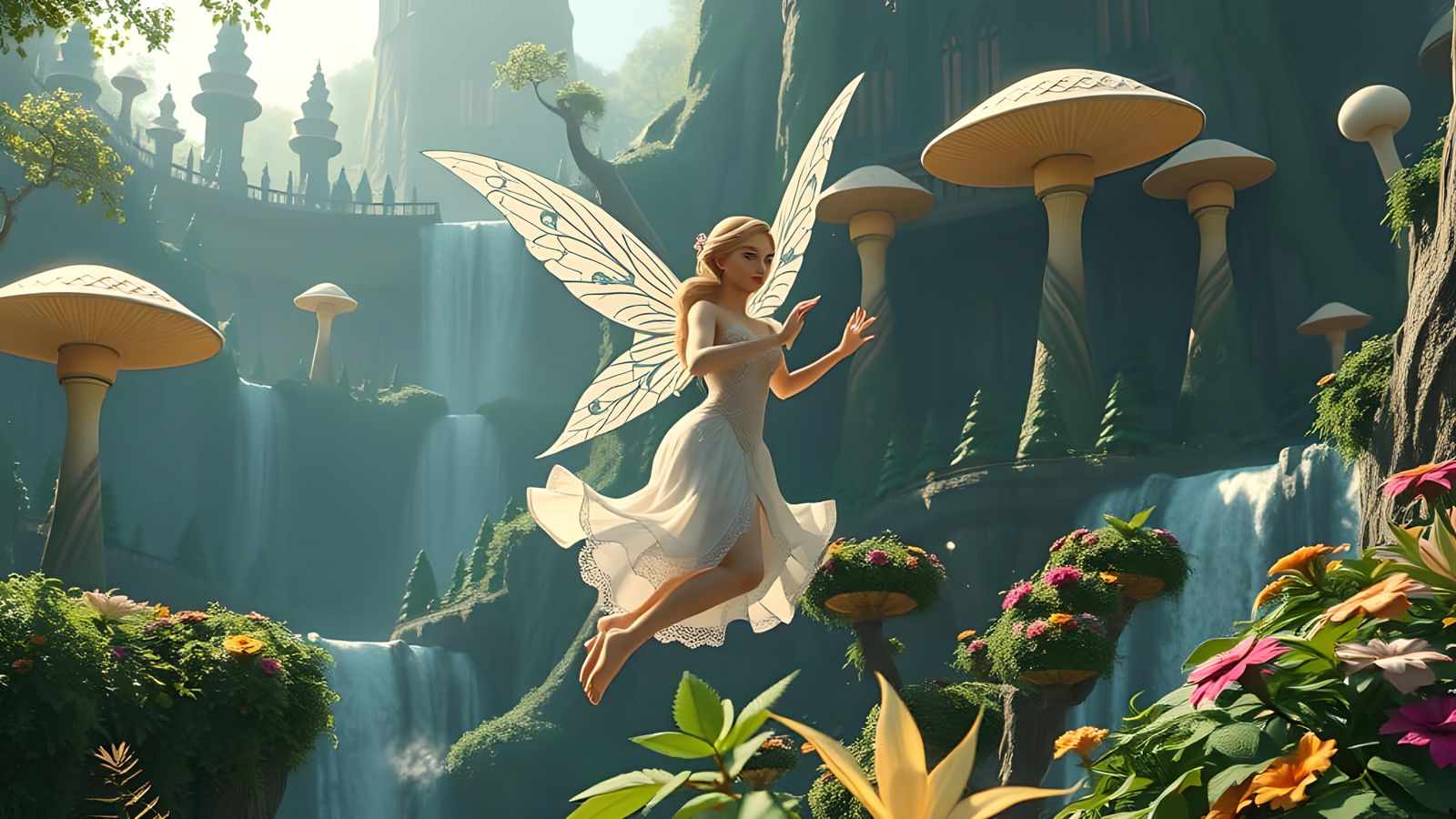 Fairy Queen Soaring Through Kingdom in 3D