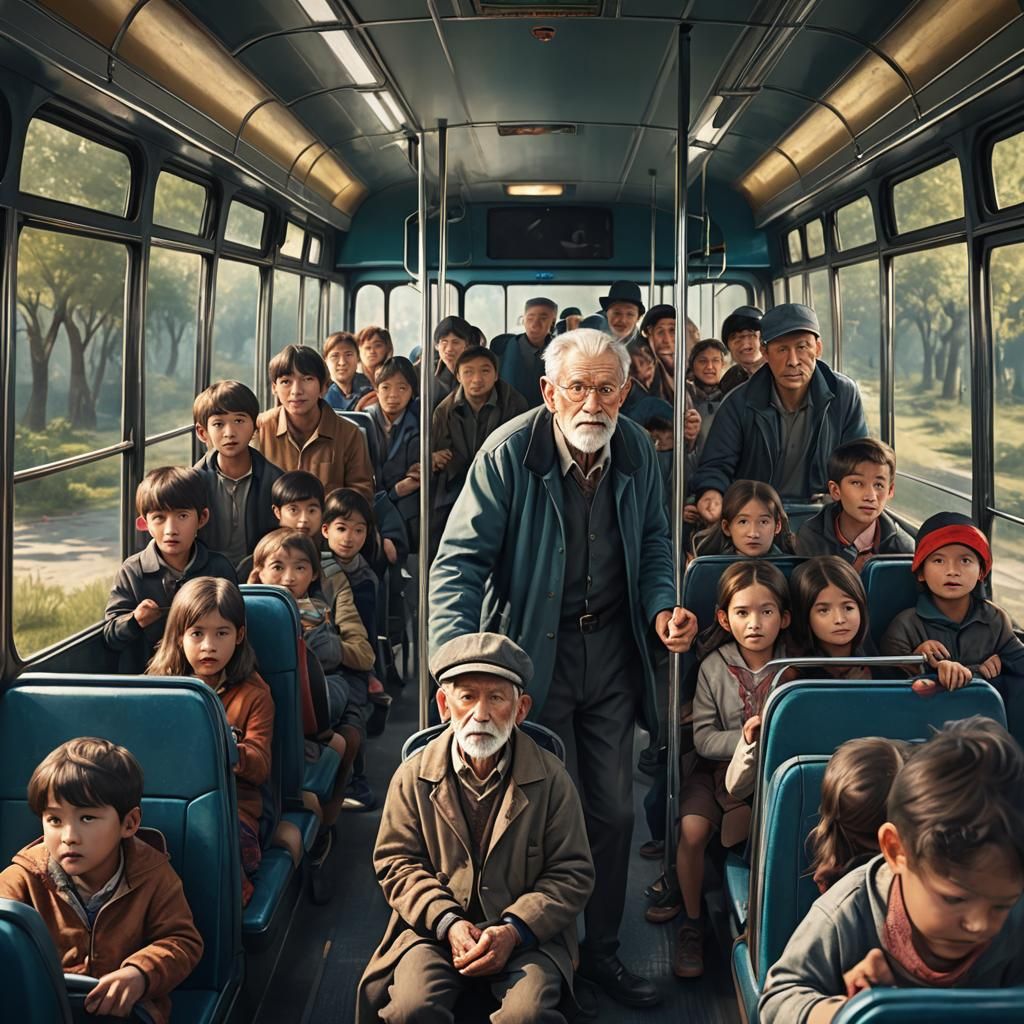 Old Man Standing on Bus: Matte Painting