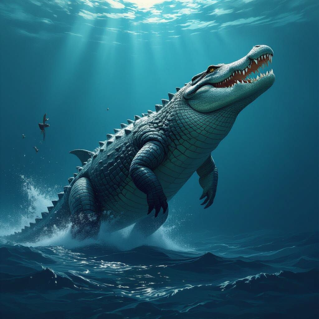 Crocodile-Megalodon Hybrid Emerges from Dark Ocean