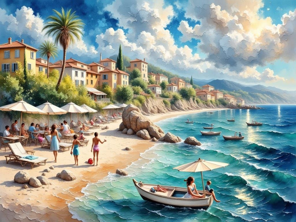 Mediterranean Seaside Impasto Painting