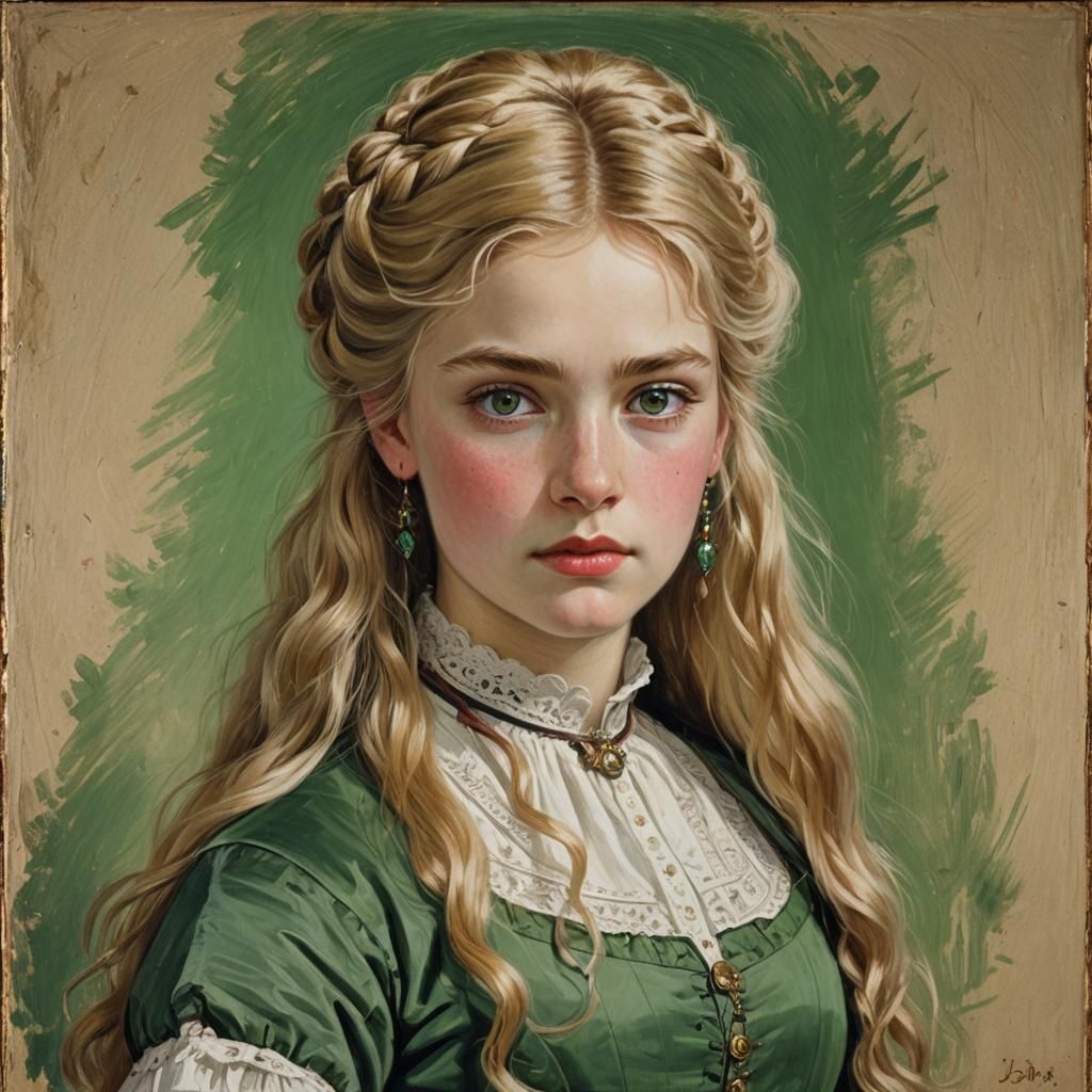 1800s Portrait of a Blonde Woman as Oil Painting