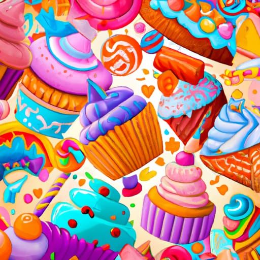 Colorful Candyland of Cupcakes and Sweets in Gouache