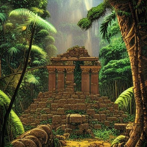 Jungle Ruins in Comic Book Style