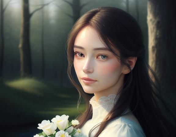 Ethereal Portrait of a Woman in Watercolor Style