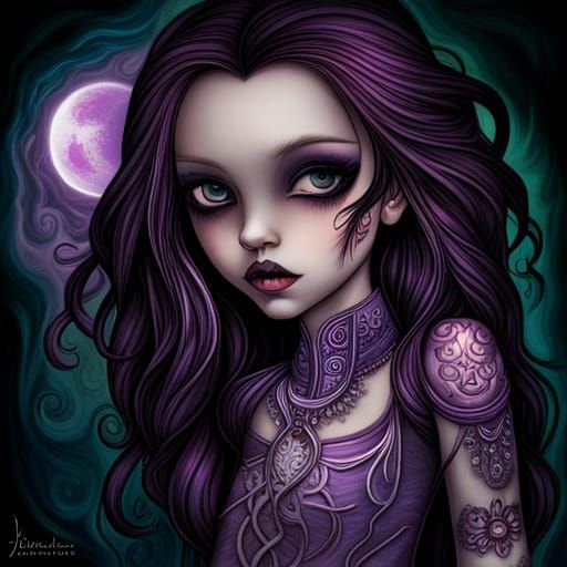 Vampire Girl Portrait in Fractal Iridescence Style