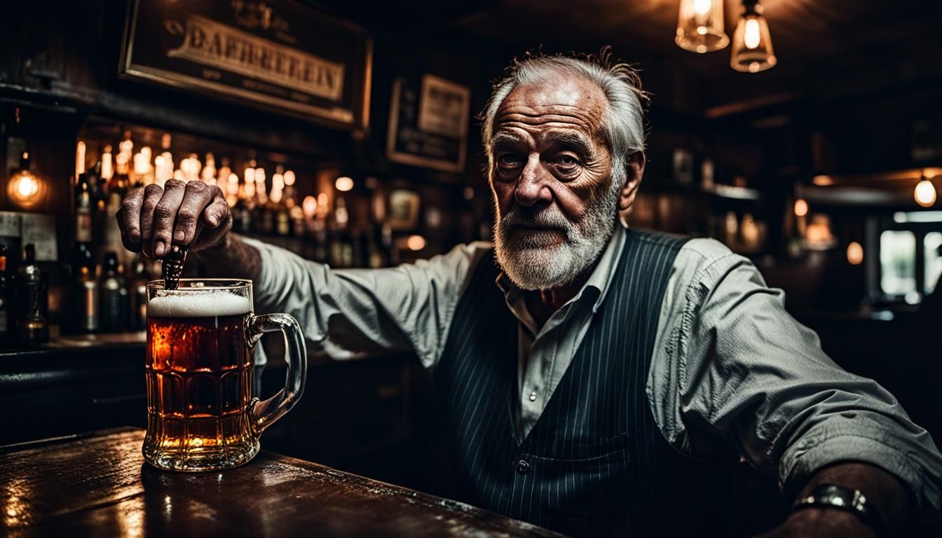 Atmospheric Portrait of Bartender in Ambient Light