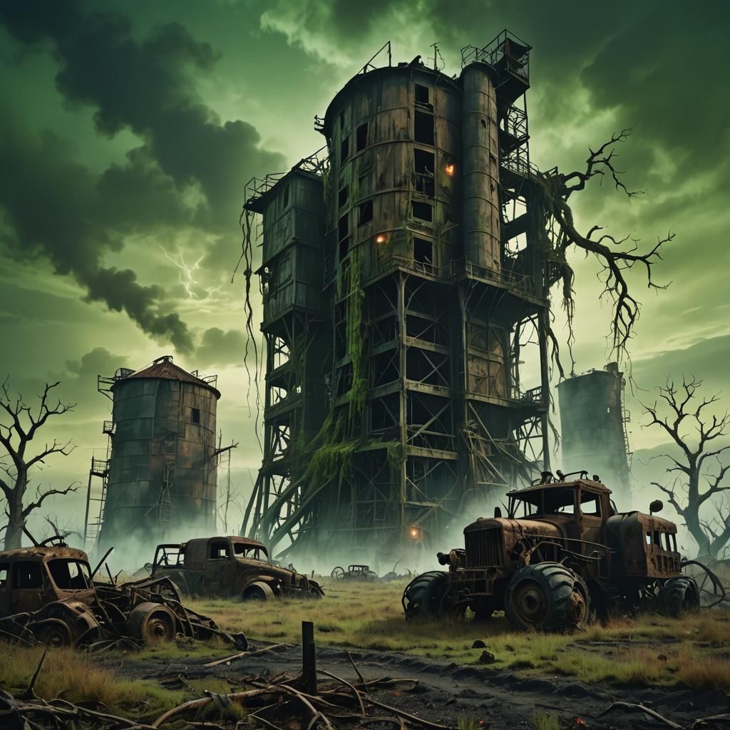 Dark Fantasy: Undead Farm in Overgrown Landscape